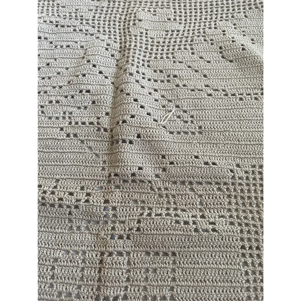 Vintage God Bless America Filet Crochet Wall Hanging Eagle Patriotic Beige 26x22